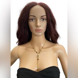 Yanbal Y drop tassel faux pearl and resin goldtone necklace